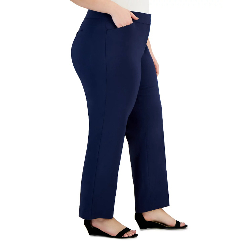 JM Collection Plus Size 18WP Curvy Fit Straight Leg Navy Blue Dress Pants NWT - Picture 3 of 7